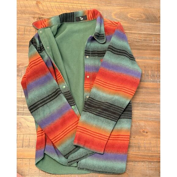 Ms. Lee Southwest Fleece Snap Shirt Jacket Multicolor Striped Western Retro - Picture 1 of 6
